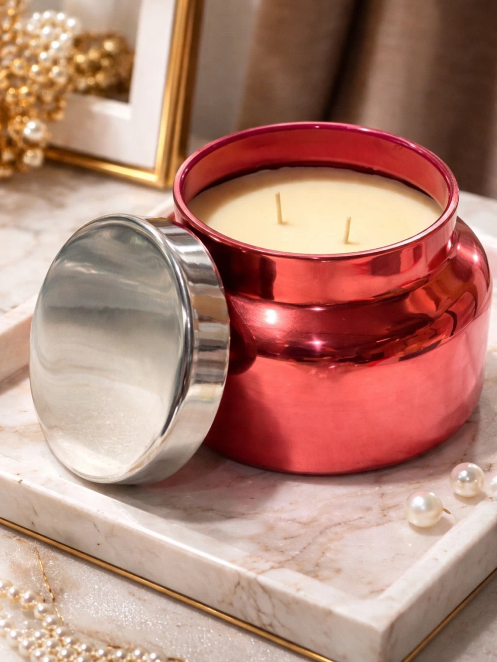 Capri Blue Luxury Pink Peppermint Metallic Jar Candle RARE New